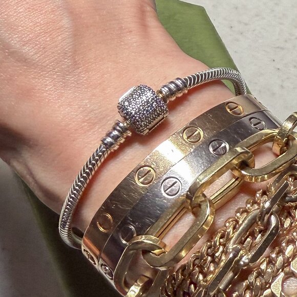 New PANDORA Sterling Silver Bracelet with CZ Slider Charm - Picture 11 of 16